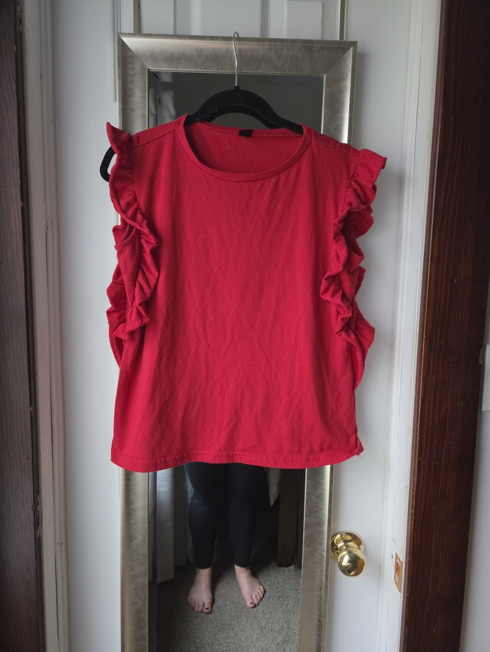 Bright Red Ruffle Sleeve Tank Top - Picture 2 of 3
